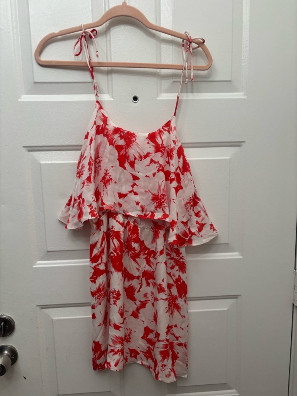 Parker 100% Silk Red and White Floral Mini Dress